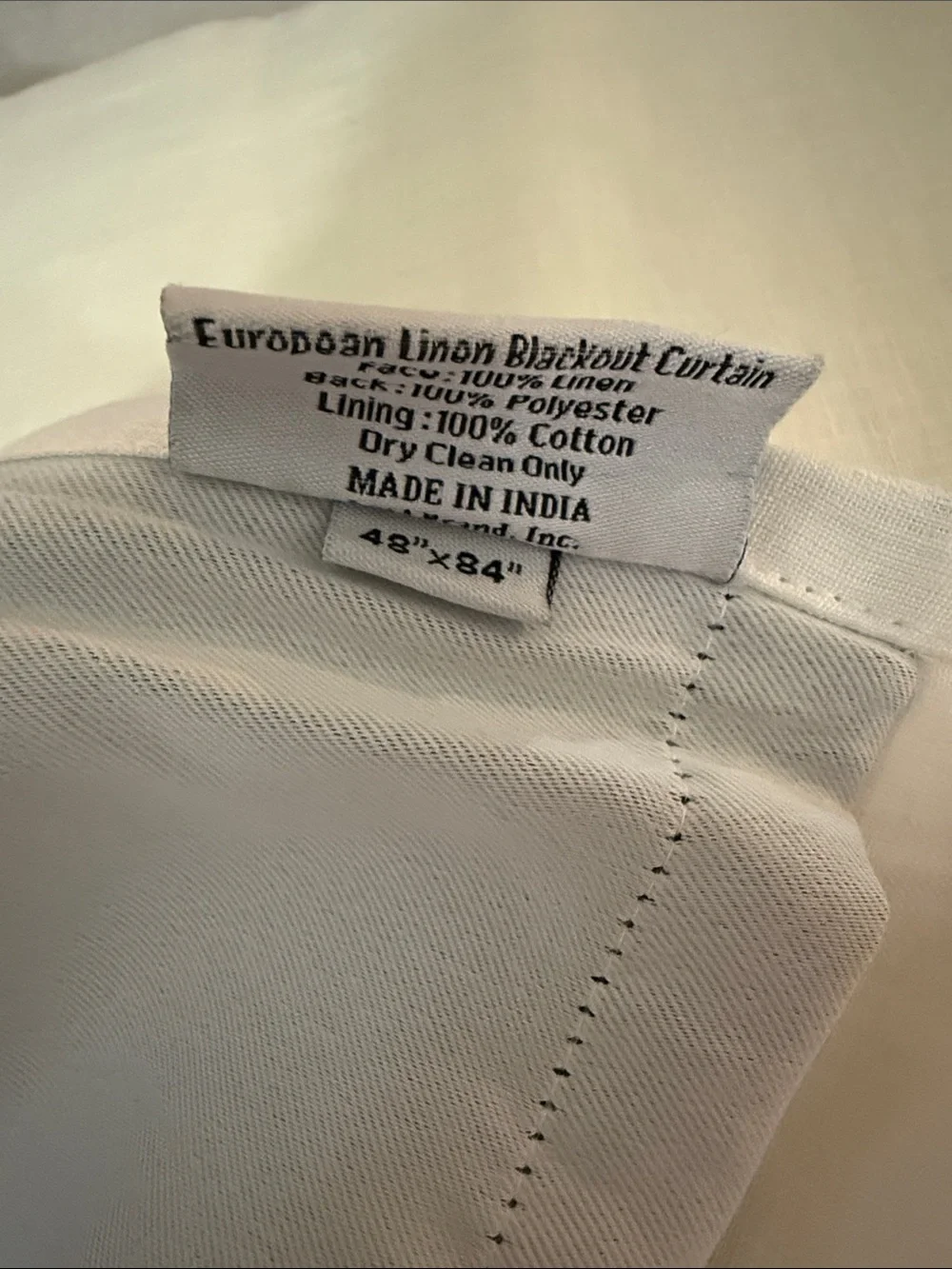 Quince White 100% Linen Blackout CURTAIN, 48” x 84”. One panel.